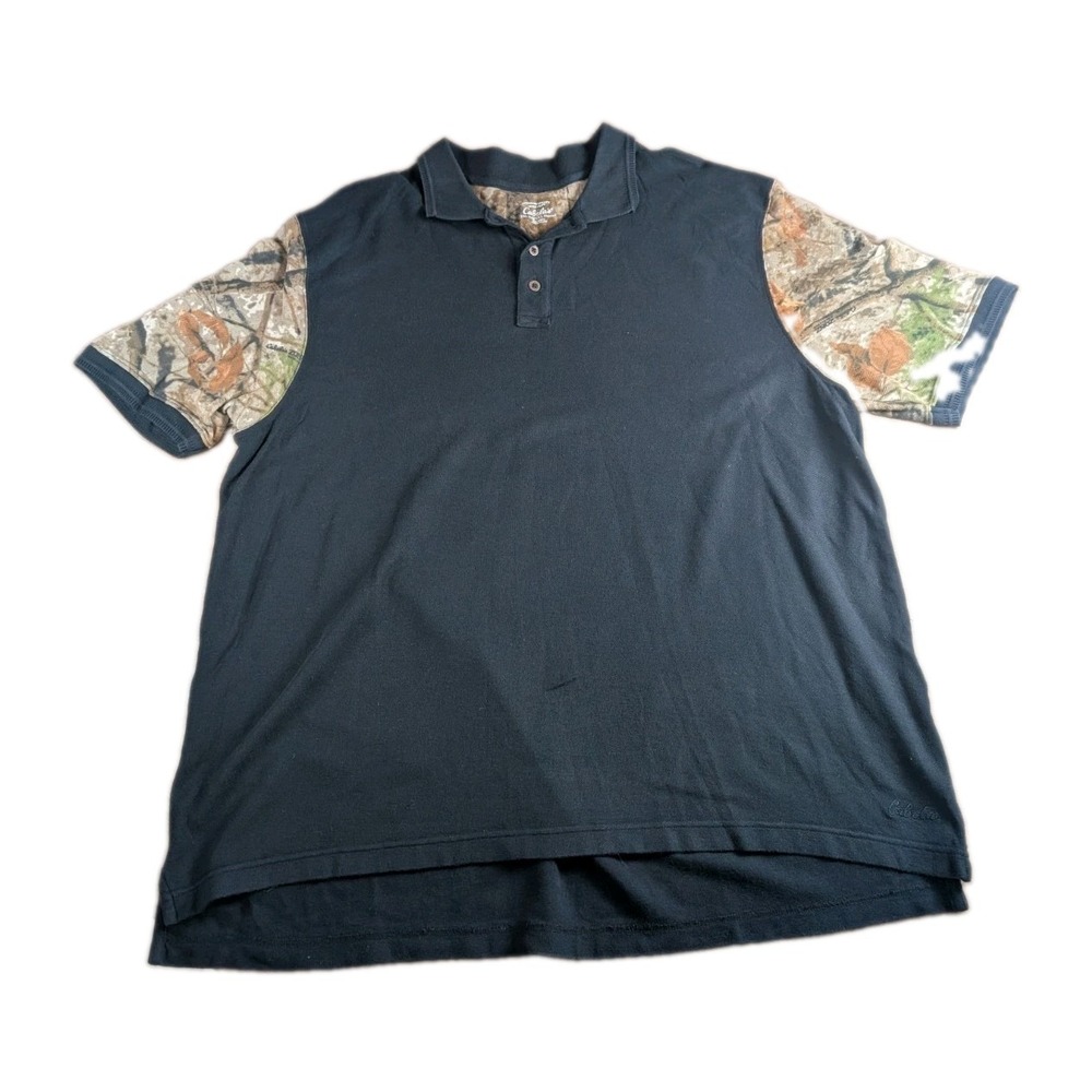 Cabela's Realtree Camo Sleeve Polo Shirt Men's 2XL Black Short Sleeve Hunting